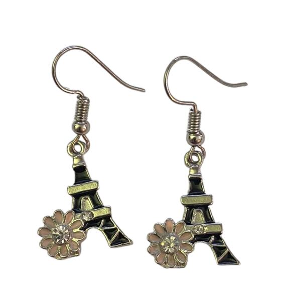 Black Paris Eiffel Tower Dangle Earrings NEW - Picture 1 of 1